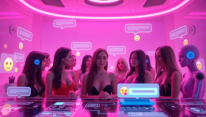 Exciting scene depicting a futuristic chat room featuring sexy AI chat interactions.