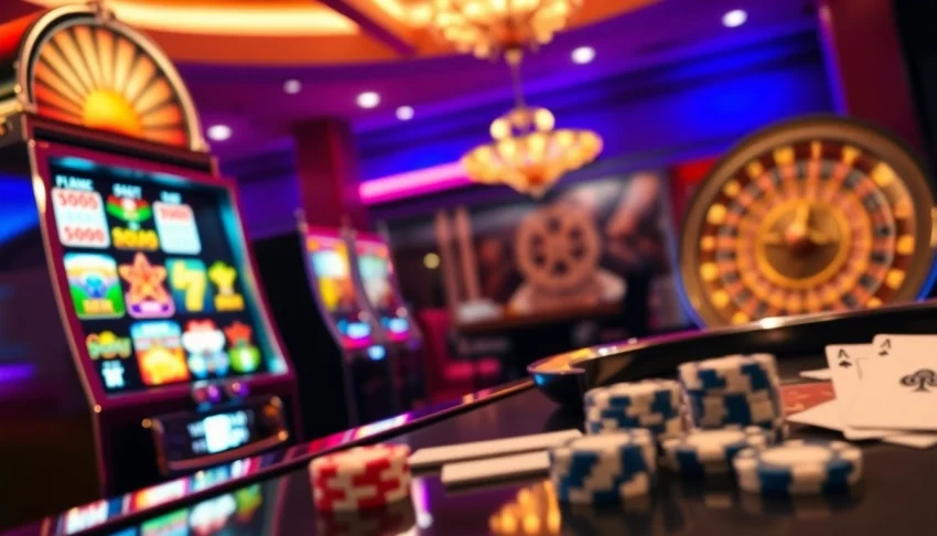 Experience the thrill of winning at OK789 with vibrant slot machines and elegant casino tables.
