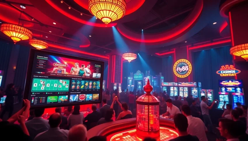 Experience the excitement of online gaming at fly88.com with vibrant casino visuals.