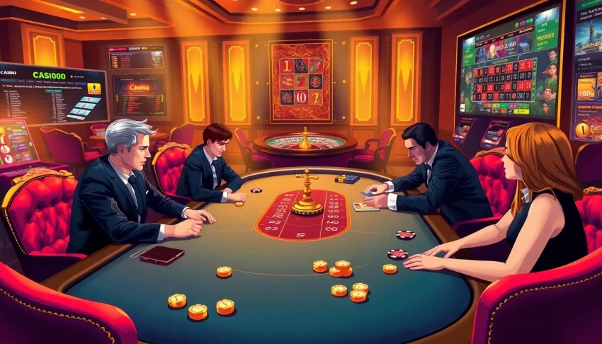 Action-packed poker scene from the meilleur site de casino en ligne with vibrant chips and a roulette wheel.