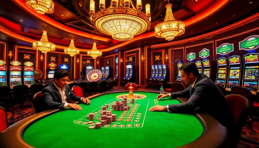 Experience thrilling gameplay at 8KBET's luxurious casino with high-stakes poker and vibrant tables.