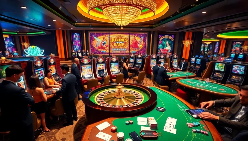 Experience the thrill of winning at https://lucky88sss.com/ with vibrant casino games, roulette tables, and excited players.
