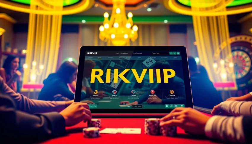 Players compete at a vibrant online poker table featuring the rikvip gaming platform.