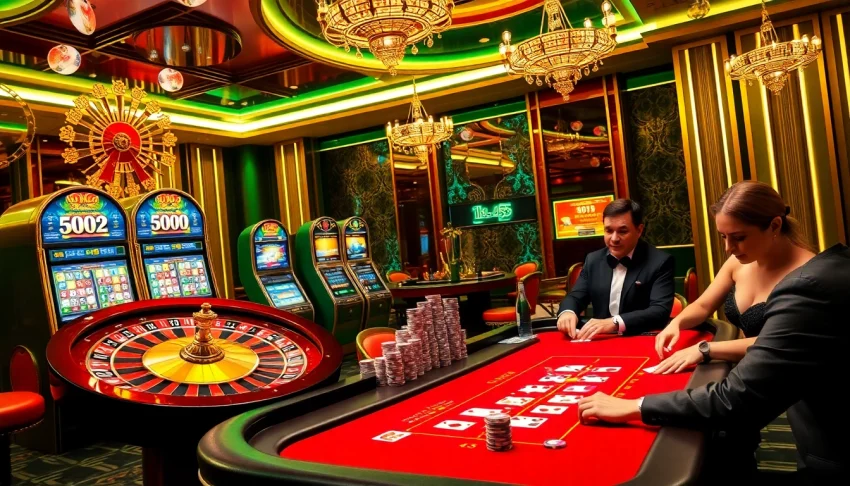 Engaging gambling scene at Nhà cái BL555 casino with players enjoying roulette and poker.