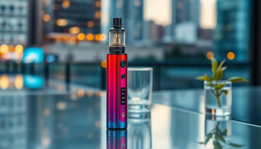 Buy DMT vape online with stylish vape pen amidst urban scenery, emphasizing relaxation.
