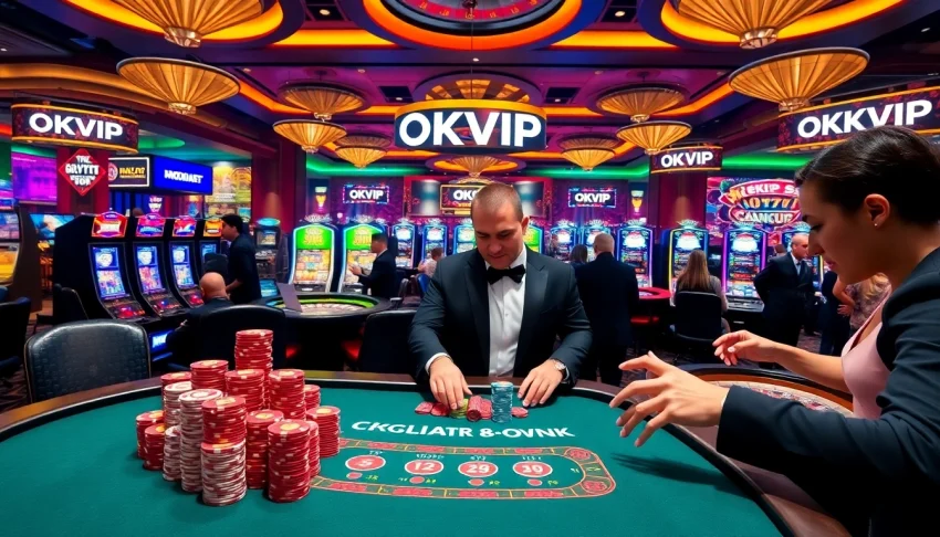 Experience thrilling gameplay at OKVIP's vibrant casino tables with engaging players and luxury.