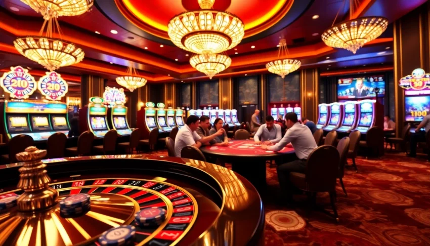 Experience the excitement of 78WIN with luxurious casino tables and vibrant slot machines.