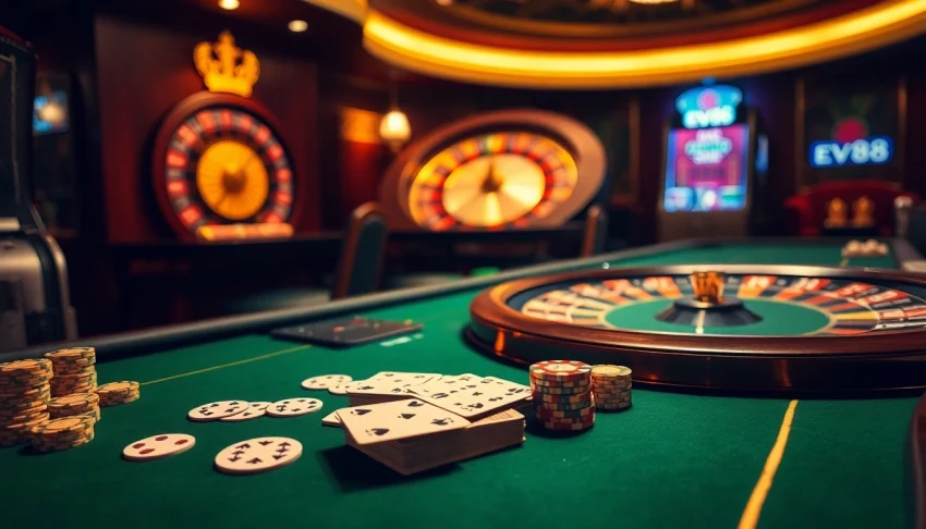 Experience high-stakes excitement at ev88's luxurious poker table scene.