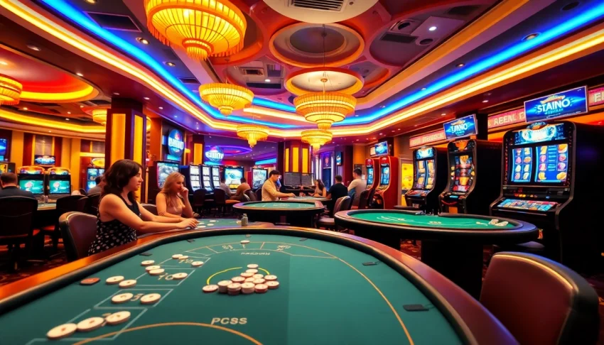 Jouer aux jeux de casino en ligne avec ambiance colorée et élégante.