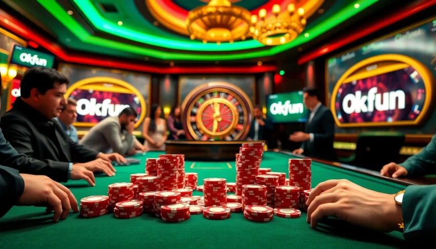 Engage in high-stakes poker action at Okfun's luxury casino setup.