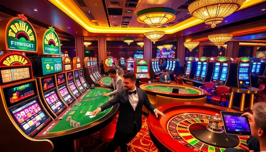 Experience the thrills of FM88 in a vibrant casino scene featuring exciting games.