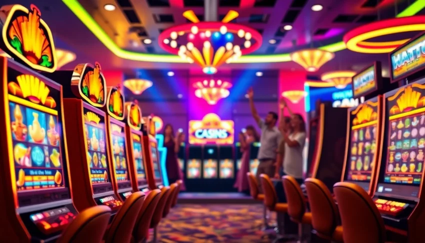 Jouez aux machines à sous en ligne en argent réel dans une atmosphère de casino vibrante.