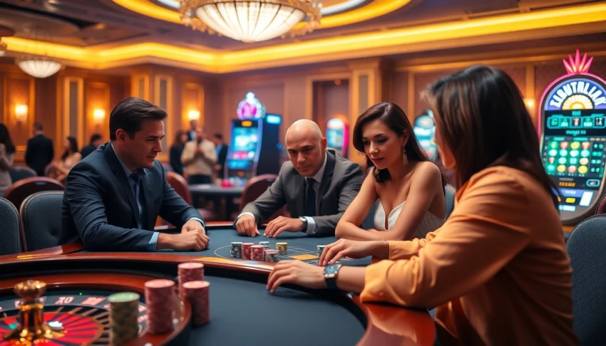 Experience the thrill of a ku win at a luxurious casino table with poker players.