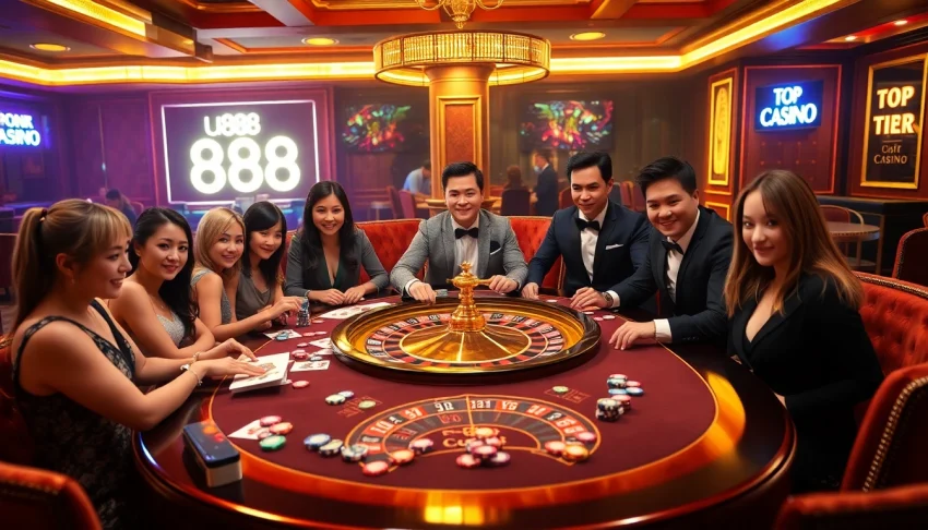 Experience thrilling gameplay at u888 with dynamic scenes of players engaged at the casino table.