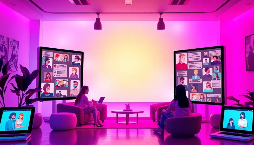 Engaging sex chat platform visual with vibrant colors and user interactions.