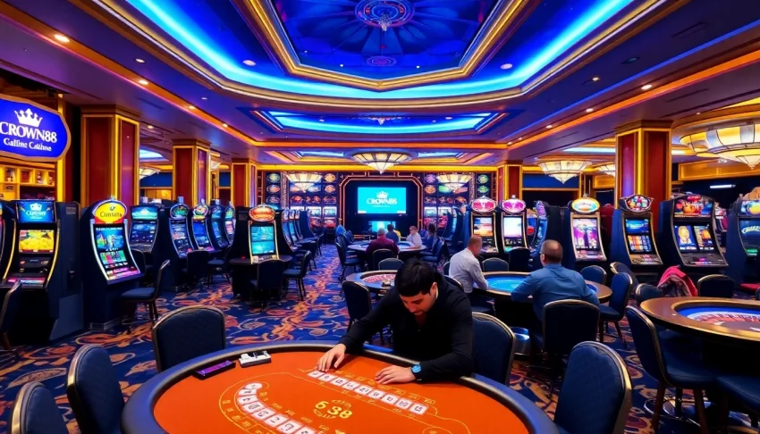 Experience the excitement of crown88 with players at a luxurious casino table game.