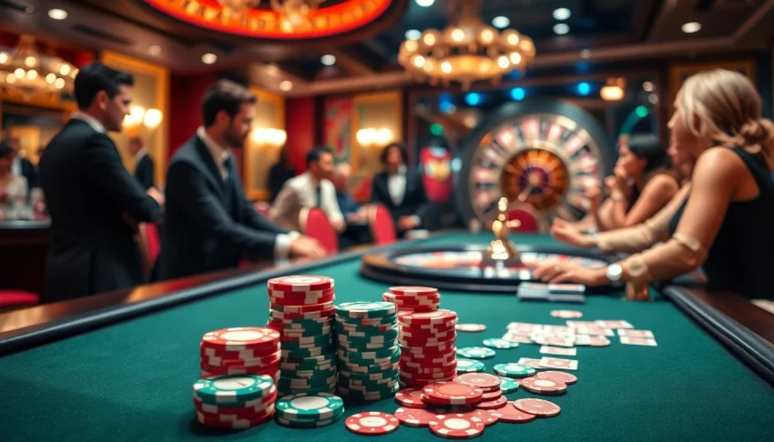 Atšvaitinės liemenės su spauda enhancing the excitement at a luxury casino poker table.