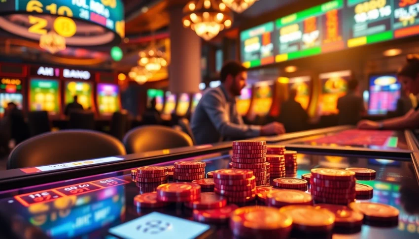 Jouer à des jeux de casino crypto avec des jetons lumineux et une ambiance dynamique.