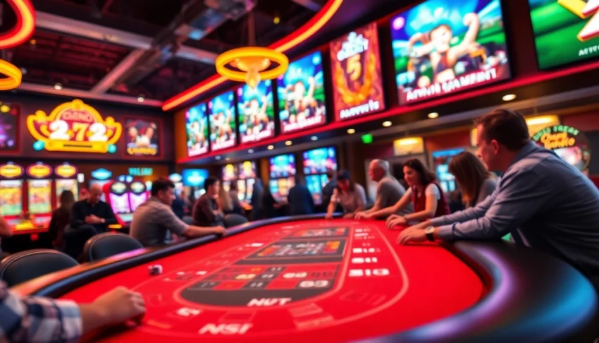 Jouer à casino en ligne dans une ambiance vibrante avec des lumières colorées.