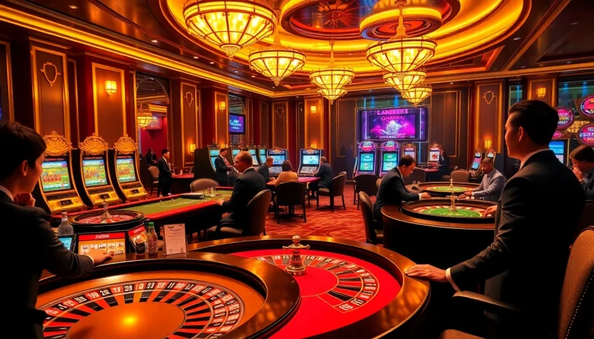 An exciting casino atmosphere at https://68vip.co/ showcasing engaging players at various gaming tables.
