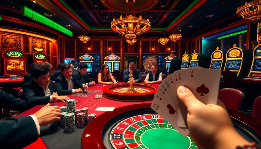 Players enjoy an exciting poker game at a lavish casino table with C168 elements in the display.