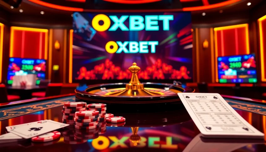Experience thrilling gameplay on the oxbet trang chủ platform with vibrant casino elements like cards and roulette.