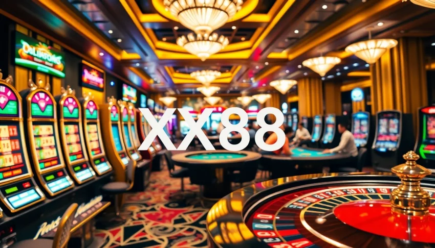 Engaging gamblers at a vibrant casino floor showcasing the exciting atmosphere of XX88.