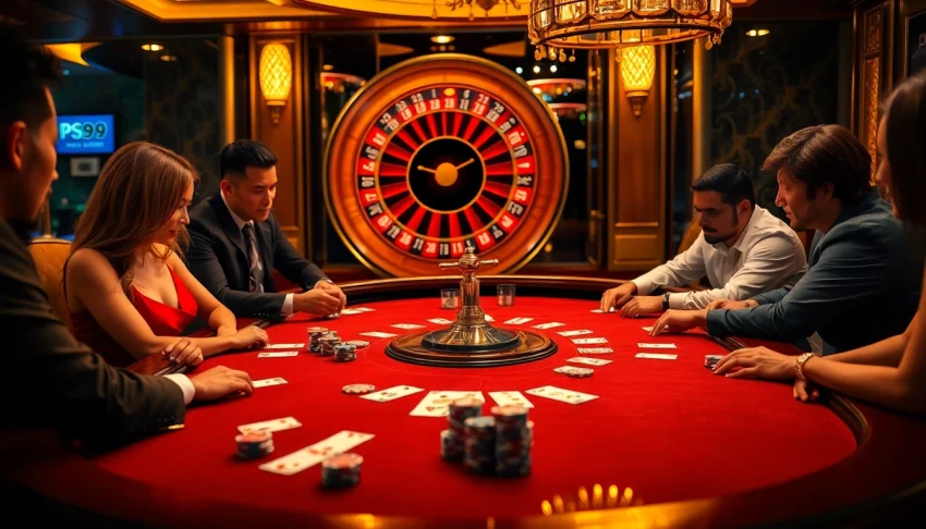 Experience the thrill of PS99 with an exciting poker scene depicting players and gaming action.
